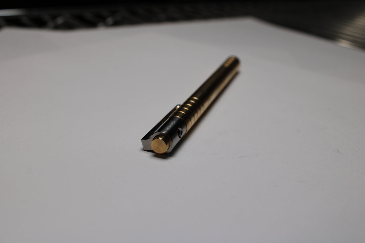 36 Click Clipped Pen - 6Al-4V Titanium Mechanism - 464 Brass Button and Body - Step Nose - Grip Lines - Pentel EnerGel