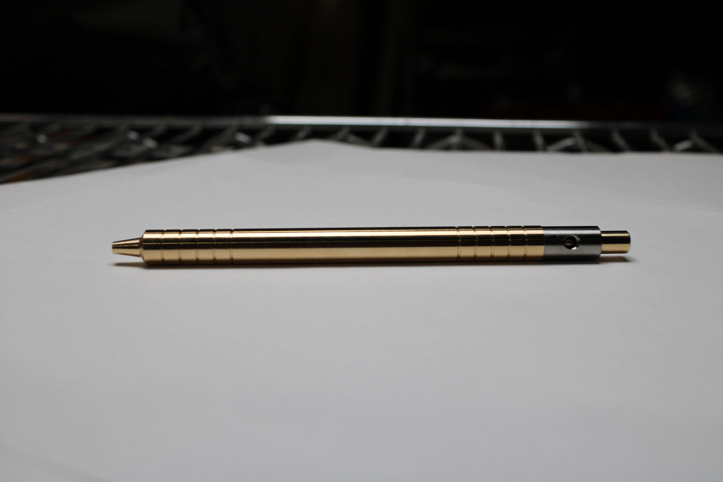 36 Click Clipped Pen - 6Al-4V Titanium Mechanism - 464 Brass Button and Body - Step Nose - Grip Lines - Pentel EnerGel
