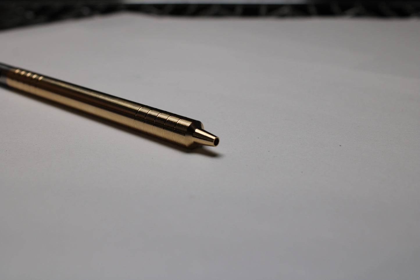 36 Click Clipped Pen - 6Al-4V Titanium Mechanism - 464 Brass Button and Body - Step Nose - Grip Lines - Pentel EnerGel