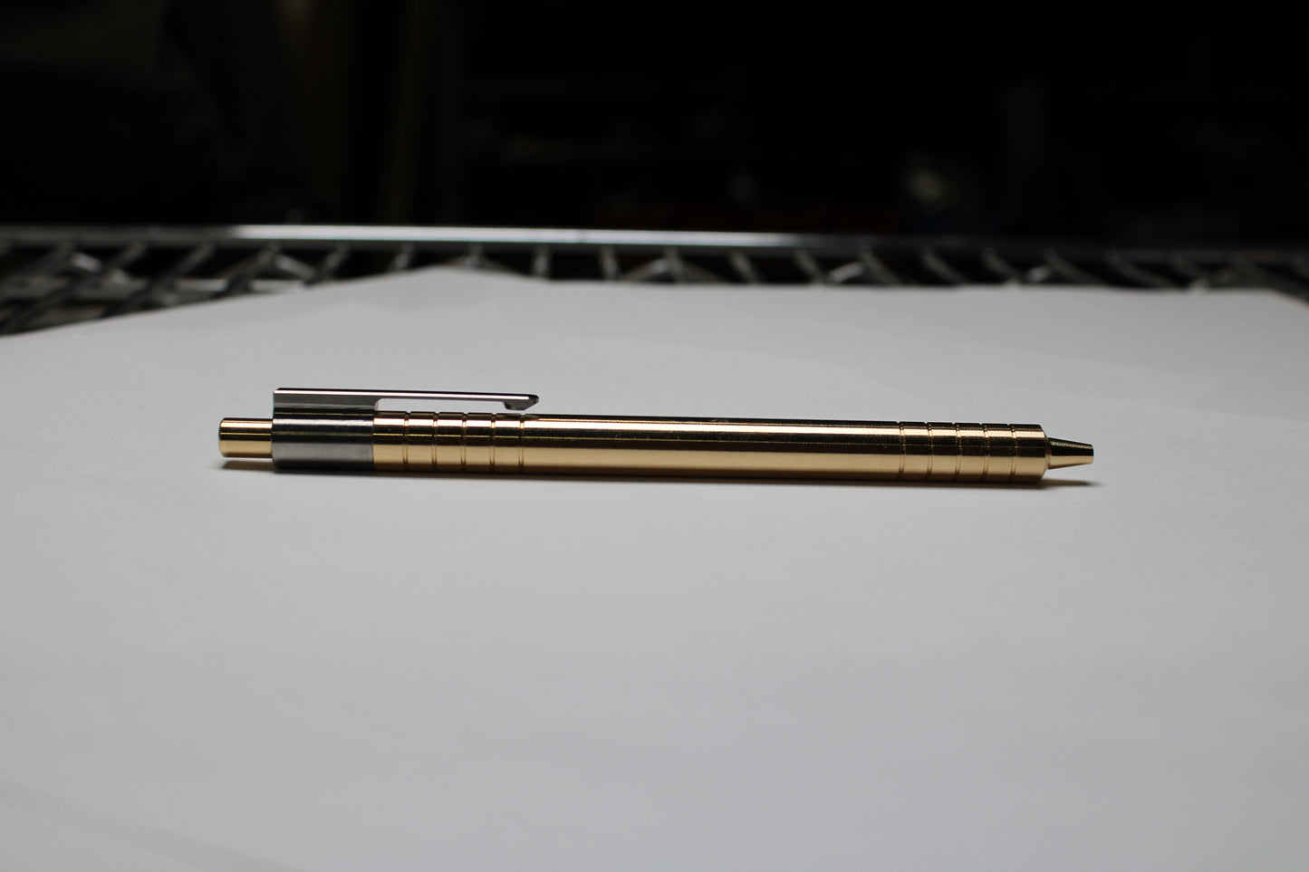 36 Click Clipped Pen - 6Al-4V Titanium Mechanism - 464 Brass Button and Body - Step Nose - Grip Lines - Pentel EnerGel