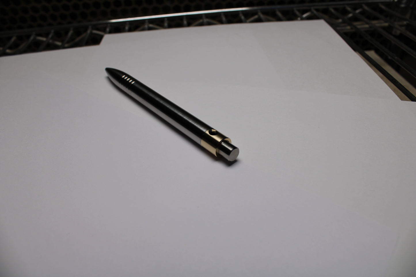 45 Clipless Click Pen - 6Al-4V Titanium  - Round Nose Grip Lines - C63000 Bronze Mechanism - Uni-Ball Signo UMR-83