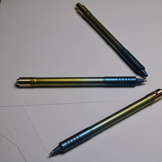 38 Clipless Click Pen x KVR - 6Al-4V Titanium Recessed Body - Step Nose Grip Lines - C63000 Bronze Mechanism - Pilot G2