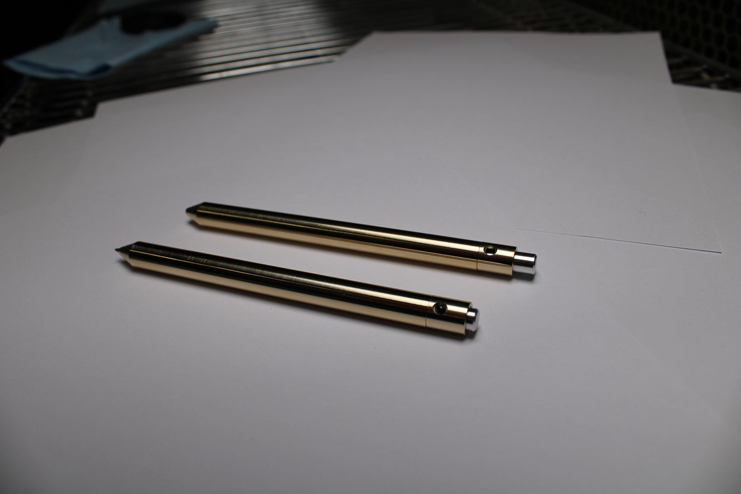 38 Clipless Click Pen - C63000 Bronze Conical Nose - 6061 Aluminum Button - Pentel EnerGel 0.7mm Metal Nose Refill