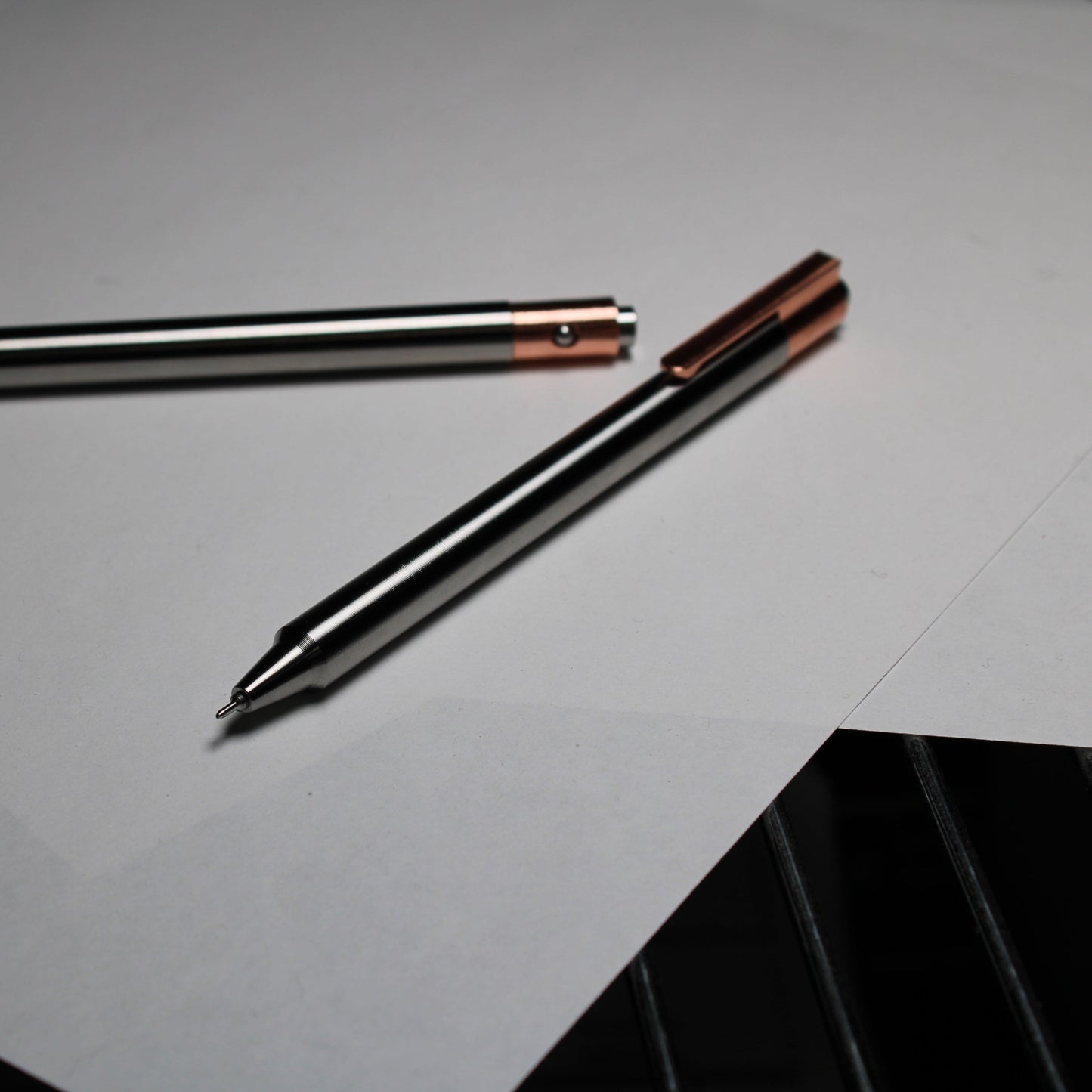 36 Click Pen - 6Al-4V Titanium - Pentel Energel 0.3mm Needle Nose - Step Nose - C110 Copper Clip