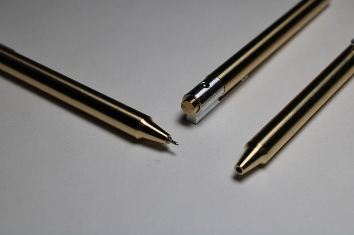 36 Click Pen - 464 Brass - Pentel Energel 0.3mm Needle Nose - Step Nose - 6061 Aluminum Clip