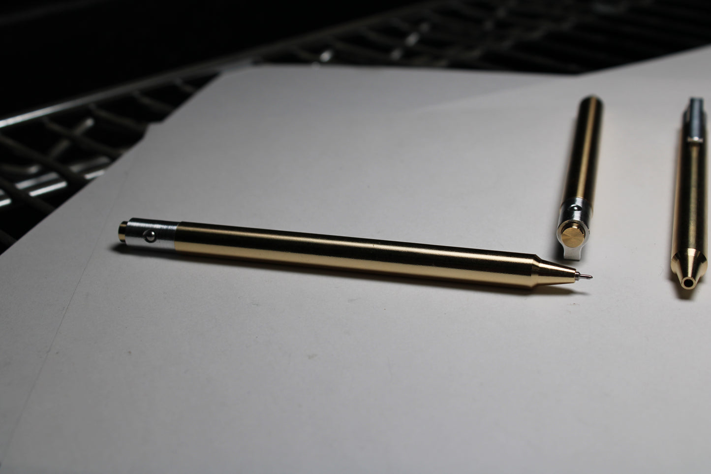 36 Click Pen - 464 Brass - Pentel Energel 0.3mm Needle Nose - Step Nose - 6061 Aluminum Clip