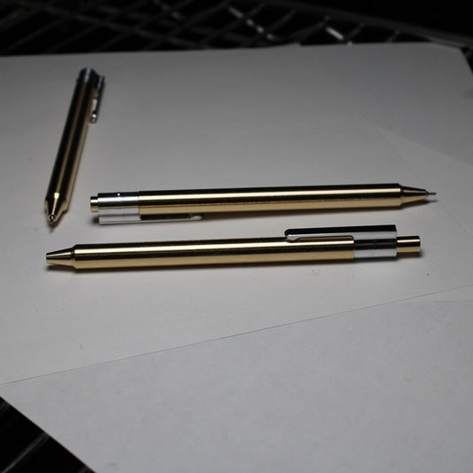 36 Click Pen - 464 Brass - Pentel Energel 0.3mm Needle Nose - Step Nose - 6061 Aluminum Clip